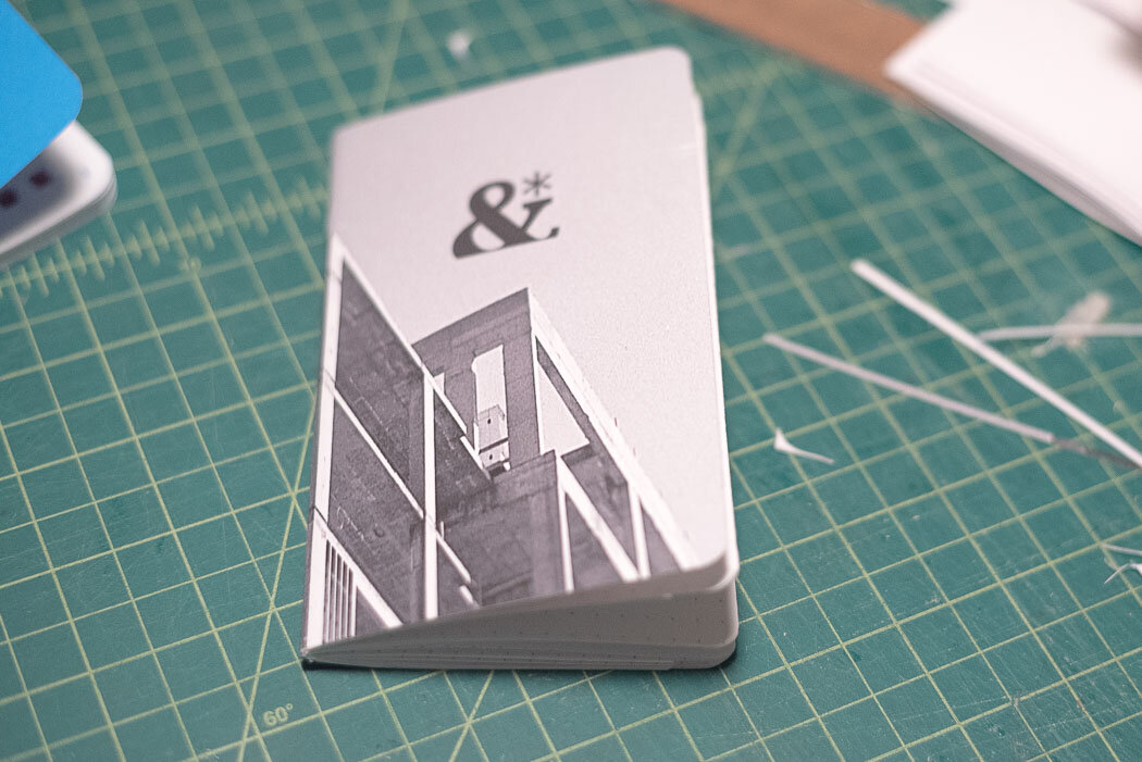 process photo showing the the rounded corners of the cover