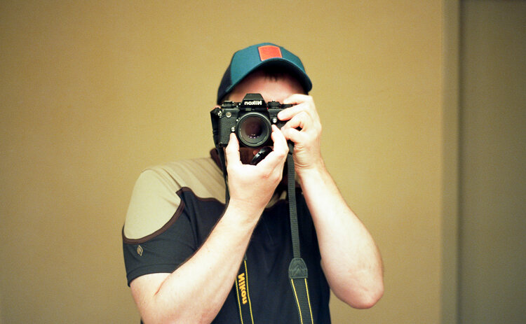 self-portrait using the Nikon F3 35mm film SLR camera